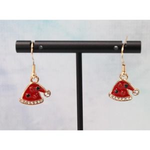 Small Enamel and Rhinestone Santa Hat Earrings  E118
